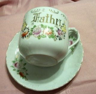 Vintage Antique Large Father Coffee Cup And Saucer Floral Design