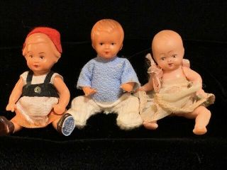 Vintage Miniature (3 ") Hard Plastic Baby Dolls,  Germanygroup Of 3