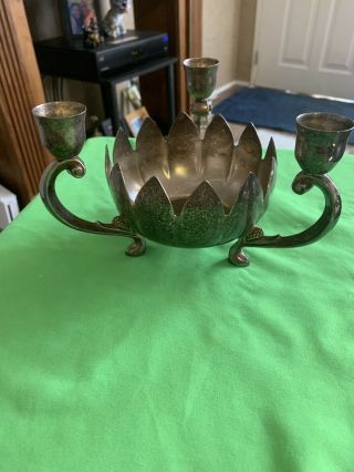 Leonard Silver Plated 3 Candle Holder Lotus Flower Dish Bowl