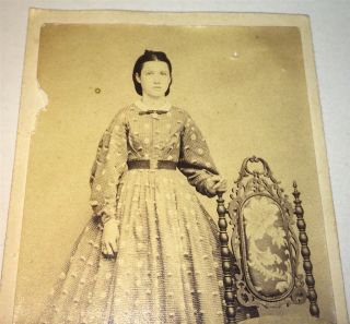 Antique American Civil War Era Victorian Fashion Dress Beauty Lady Cdv Photo