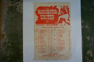 1945/46 Division 1 - Manchester United V.  Sunderland Rare Single Sheet