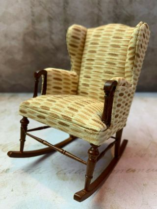 Vintage Miniature Dollhouse Artisan Upholstered Rocking Chair Mid Century Fabric