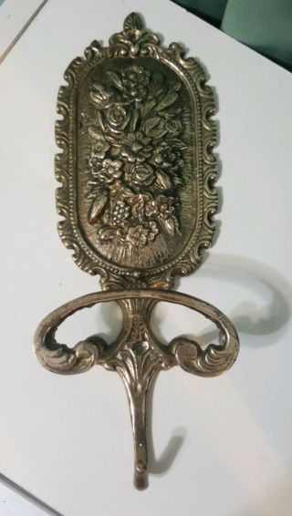 Vintage Antique Style Solid Brass Wall Mount Hook Flower Bouquet 10.  5 " H X 3.  5 "