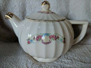 Vintage Vanity Fair Bridal Teapot White Gold Pink Blue Flowers