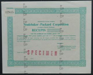 Usa - Studebaker - Packard Corp.  - Dutch Receipt For Certificate Specimen - Rare -
