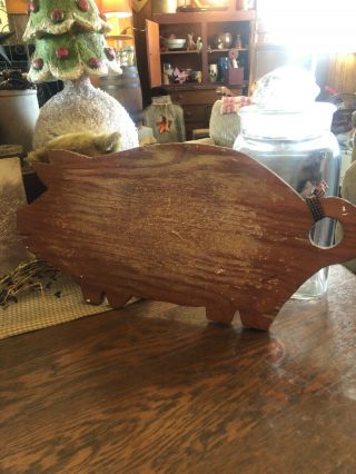 Antique Primitive Vintage Handmade Wood Pig Cutting Board Unique Use Marks