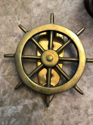 Vintage Brass Nautical Ships Wheel Door Knocker Maritime Front Door Knocker