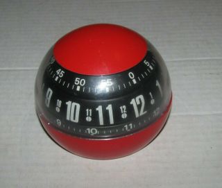 Rare Vintage Mid Century Elgin Unique Vintage Red Round Alarm Clock 1960 - 70 