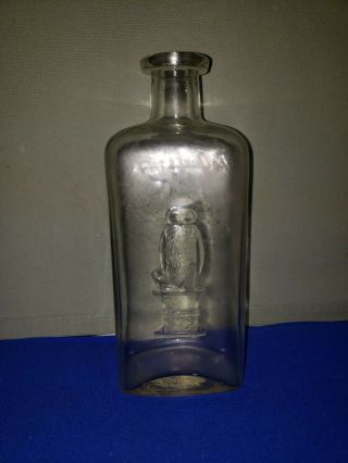 Rare The Owl Drug Co.  Embossed Clear Glass 7 3/4” Medicine Bottle