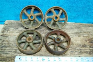 4 Pc Antique Industrial Cast Iron Factory Cart Wheels Old Salvaged Wheels