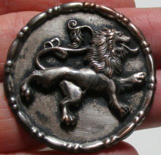 1940s French " Lion " 1 1/4 " Vintage Antique Silver/copper Metal Picture Button