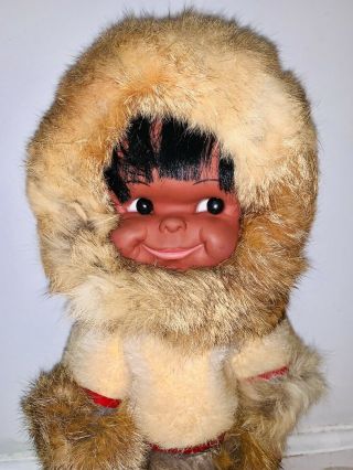 Vintage CARLSON Native American Eskimo Doll Bead Eyes Fur Coat 2
