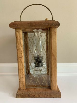 Vintage Lamplight Farms Kerosene Oil Lantern W/ Wood And Glass Panels - Rare