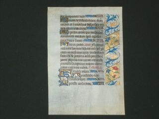 Rare Vellum Illuminated Medieval Manuscript Book Of Hours Leaf,  Ca.  1480