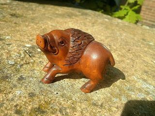Hand Carved Wood Netsuke Wild Boar Hog Pig Collectable Boxwood Figure,  Treen