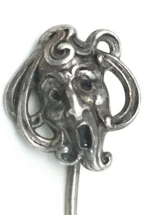 Stunning Antique Victorian Stickpin Sterling Silver With Gothic Old Man Face A56