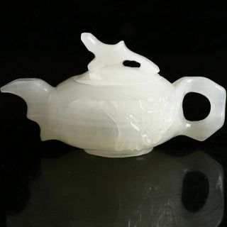 Exquisite 100 Natural Afghanistan Jade Teapot Hand Carved Bird Teapot