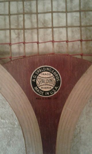 Antique 1905 A.  G.  Spalding & Bros Greenwood Wood Tennis Racket Made in USA 3
