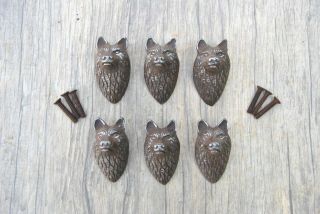Vintage Cast Iron Wolf Cabinet Drawer Door Knobs Handles Pull Rustic 6pc 2.  3 "
