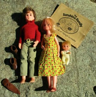 Vintage Mattel Sunshine Family Dolls,  Booklet Mom Dad Baby