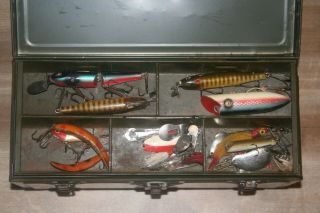 Vintage Union Metal Tackle Box Full of Old Fishing Lures - Misc - Decoy with Key 2