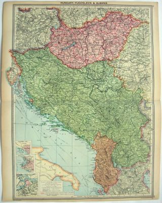 1926 Map Of Hungary Yugoslavia & Albania By George Philip.  Vintage