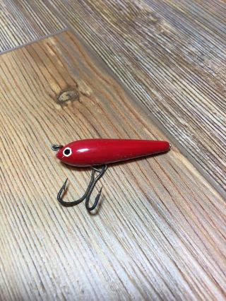 Vintage Fishing Lure W.  J.  Jamison Fly Rod Wiggler Tough Solid Red Rare Old Bait