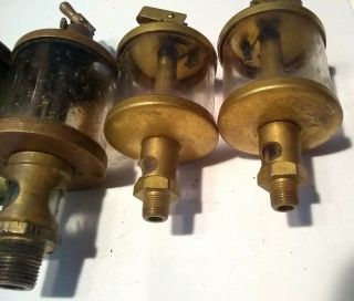4) Unmarked Antique Brass Lubricator / Oiler Stationary Engine Oil Hit Miss 2