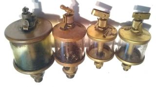 4) Unmarked Antique Brass Lubricator / Oiler Stationary Engine Oil Hit Miss 3