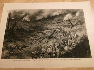 Ww1 Antique Illustration Wwi French Infantry Attacking Ridge At Douaumont