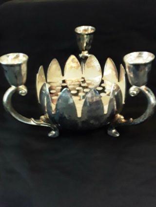 Vintage Fb Rogers - Italy,  Lotus Bowl 3 Candle Holder Silver Plate