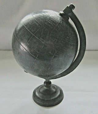 Rare Vintage Small Globe,  Bronzed Metal With Engraved Map Outlines