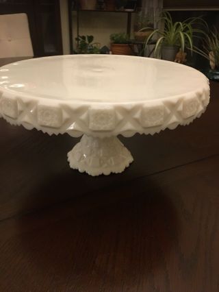 Rare Heavy Old Quilt Pattern Westmoreland Milk Glass Footed Cake Stand Plate