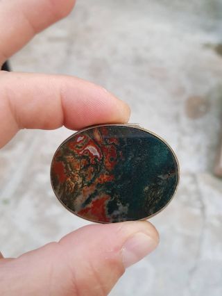 Extremely Rare Old Collectible Pill Box With Moss Agate 19 - 20 Century