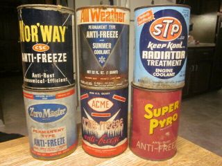 6 Anti Freeze Quart Size Oil Cans 6 For One Bid Rare And Vintage And Collectable