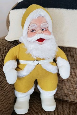 Rare Vintage The Rushton Co Rubber Face 18 " Christmas Santa Claus Yellow Suit