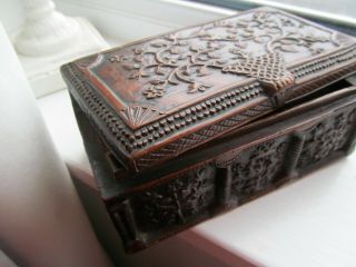OLD CARVED BOX BIRD FLOWERS ORNATE AS FOUND 2