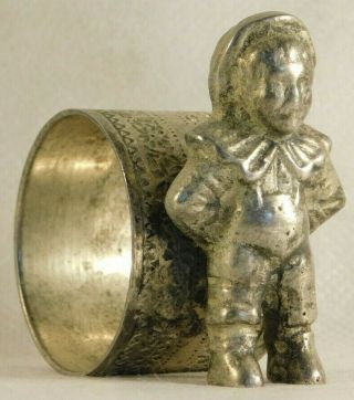 Vintage Figural Young Boy With Etched Napkin Ring,  Silver - Tone