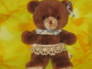 Vintage 11 " Russ Brown Teddy Bear Toy Plush Stuffed Animal 501 Blue Ribbon Bow
