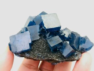 145g Find NATURA Rare Blue Cube FLUORITE Mineral Specimen/China 2