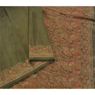 Sanskriti Vintage Green Saree Pure Silk Woven Craft Fabric Premium Soft Sari
