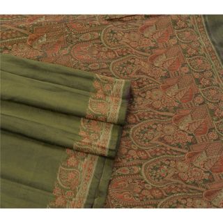 Sanskriti Vintage Green Saree Pure Silk Woven Craft Fabric Premium Soft Sari 3