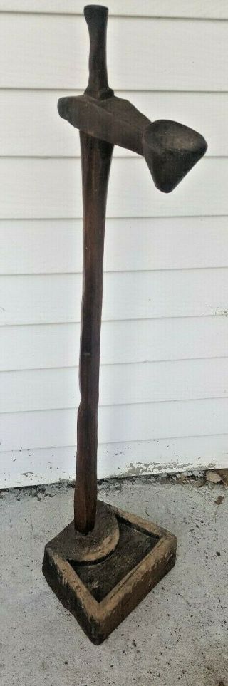 Antique Primitive 18th Century Hand Carved Wood Candle Stand Early Lighting Rare