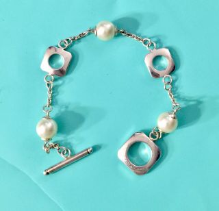 Rare Vintage Tiffany & Co Elsa Peretti Sterling Silver & Faux Pearl Bracelet 8 "