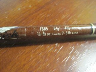 Vintage Fenwick FS 65 Spinning Rod 6 /2 Ft.  Cork Handle With Tube Cond. 2
