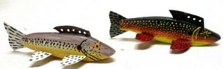 2 Vintage Rudy Zwieg Trout Listed Carver Fish Spearing Decoy Ice Fishing