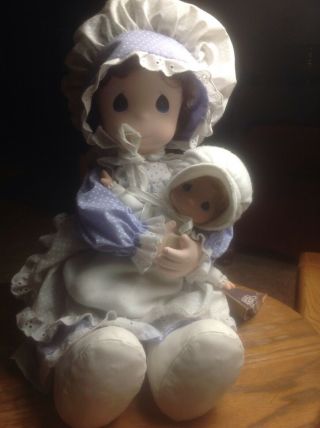Precious Moments Adorable Girl 16 " Doll With Baby Vintage