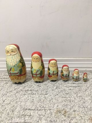 Vintage Christmas Handpainted Santa Nesting Dolls Matryoshka Figures