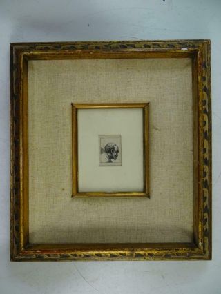 Antique Miniature Rembrandt Engraving Etching Portrait Art Print Book Plate Vtg