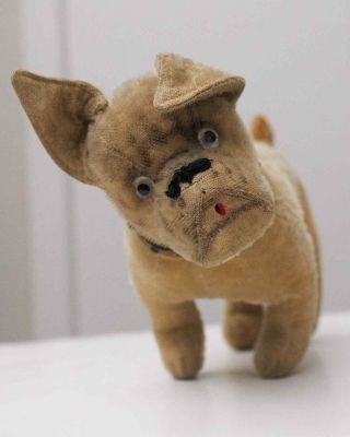 Rare Antique Mohair Bully Bulldog Straw Stuffed Toy